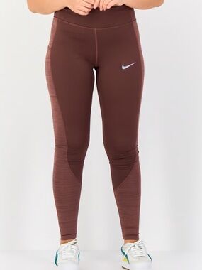 Nike Medium Dri-Fit High-Waist Chocolate Brown Training Leggings Drawstring